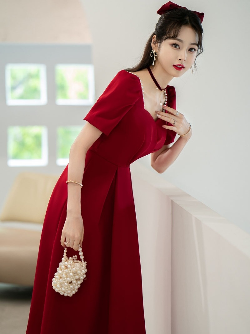 乾杯の服の花嫁の小さな夏のワインの赤い裏口の宴会の結婚式の婚約ドレスの女性のドレスは通常着用できます 母の日