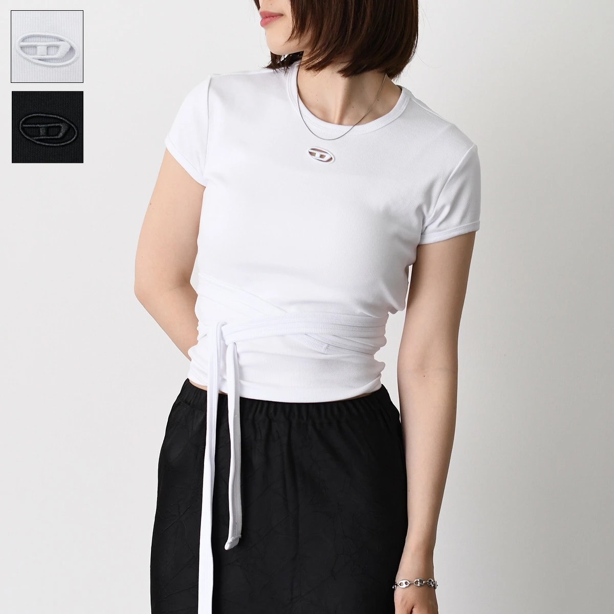 Tシャツ T-BUNNY-TAIL-S1 A21197 0EJAI レディース ホワイト ブラック コットン オーバルD ストレッチ 細リブ