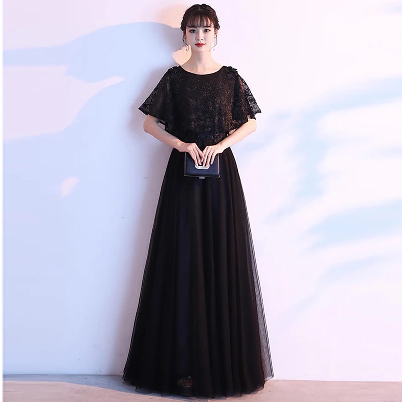 【送料無料】黒のロングイブニングドレススカート大きいサイズ ンピース ロング 入学式 宴会 結婚式 ドレス パーティードレス お呼ばれ 披露宴