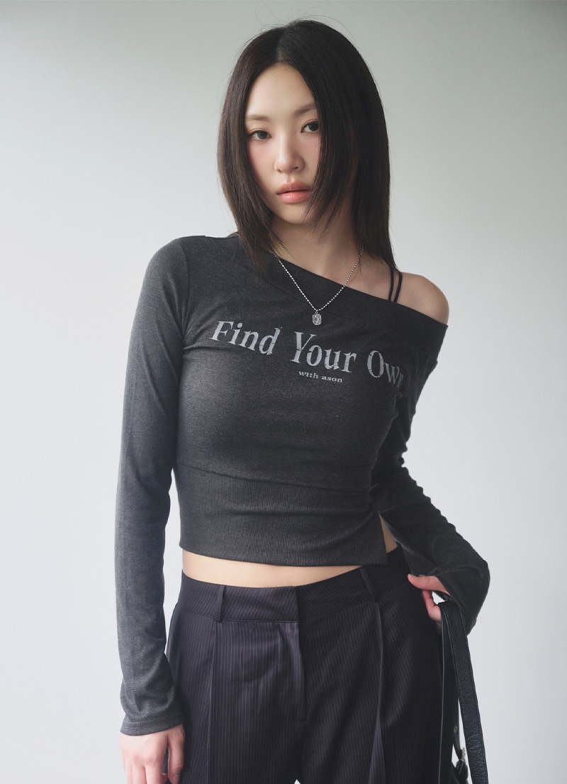 【AS"ON】 FIND OFF-SHOULDER TEE / CHARCOAL 正規品