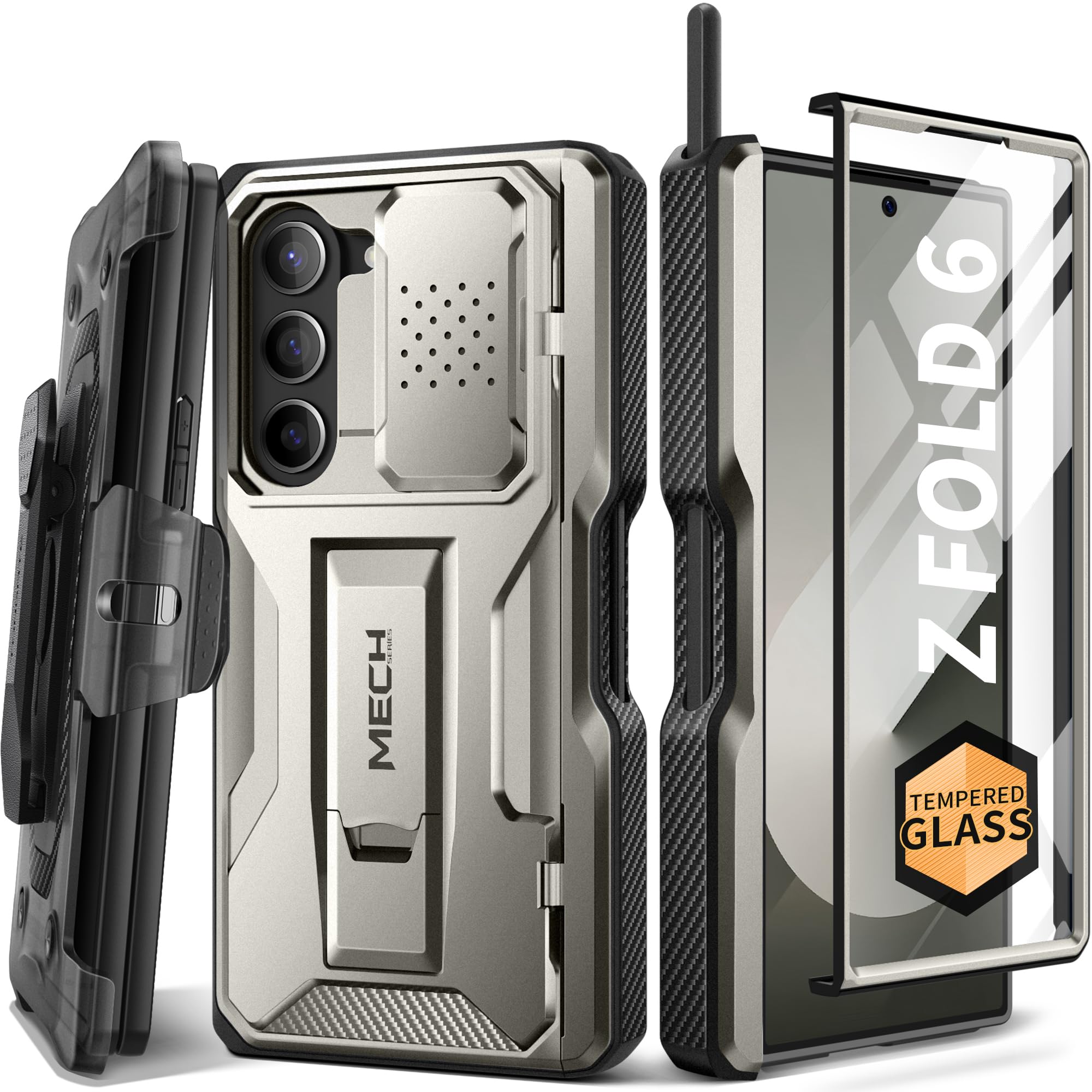 TONGATE for Z Fold 6 ケース [Sペンスロット＆ヒンジ保護付き］[強化ガラススクリーンプロテクター] Samsung Galaxy 6用フルボディ軍用落下スマホケース