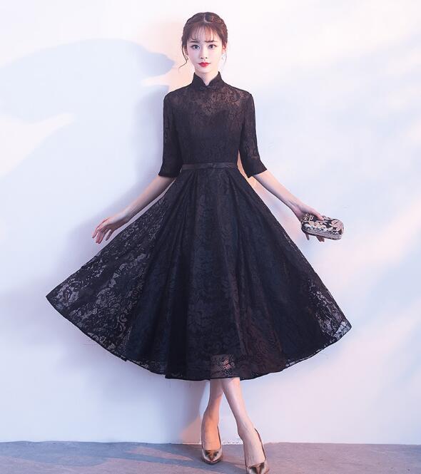 「チャイナ風Aラインドレス」ミドルドレス 演奏会ドレス パーティードレス ウェディングドレス 結婚式 二次会 花嫁ドレス 宴会 卒入式 同窓会 2次会 イブニングドレス お呼ばれドレス ミドル丈ワンピ