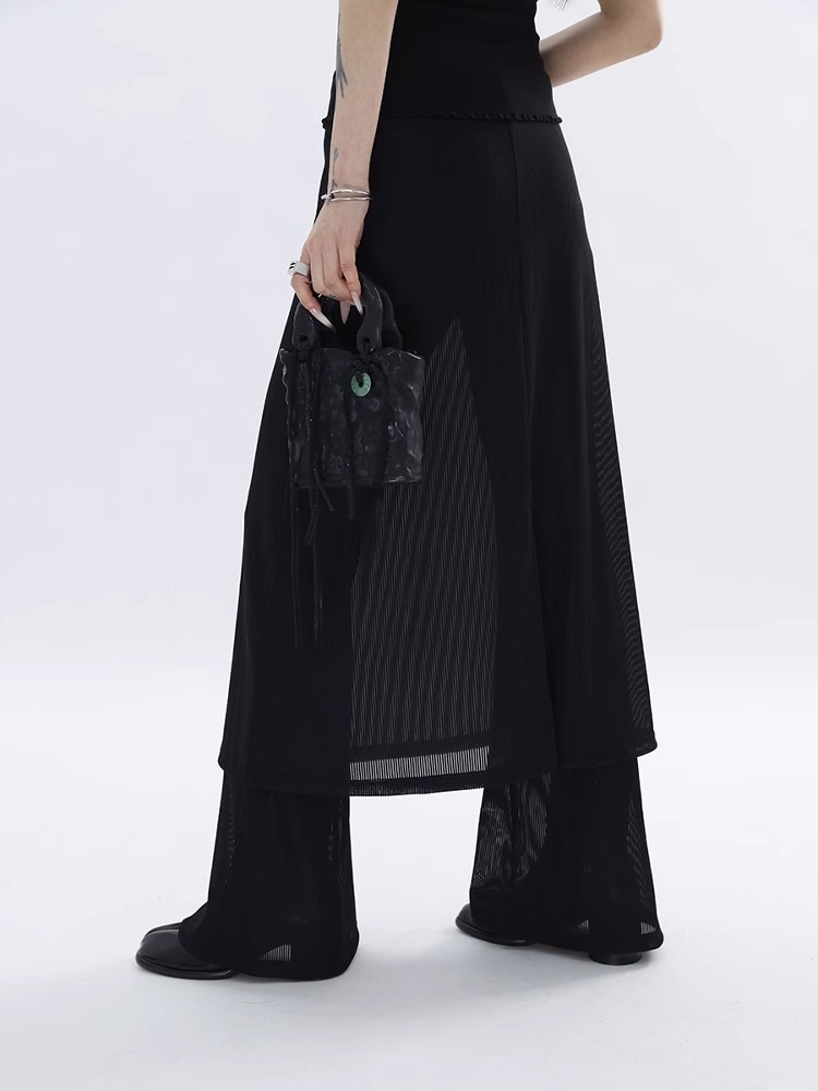 レディース スカート キュロットスカート 膝下 ミモレ フレア ドロスト 編み上げ 透け感 薄手 大人可愛い きれいめ シンプル 上品 おしゃれ かっこいい エスニック 個性的 クール モード系