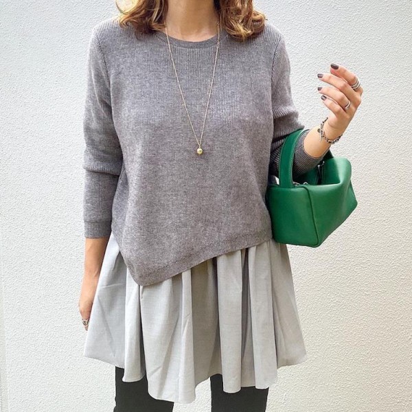 【每日秋冬新作追加】 レイヤード 配色 シンプル 切り替え ラウンドネック ニットセーター