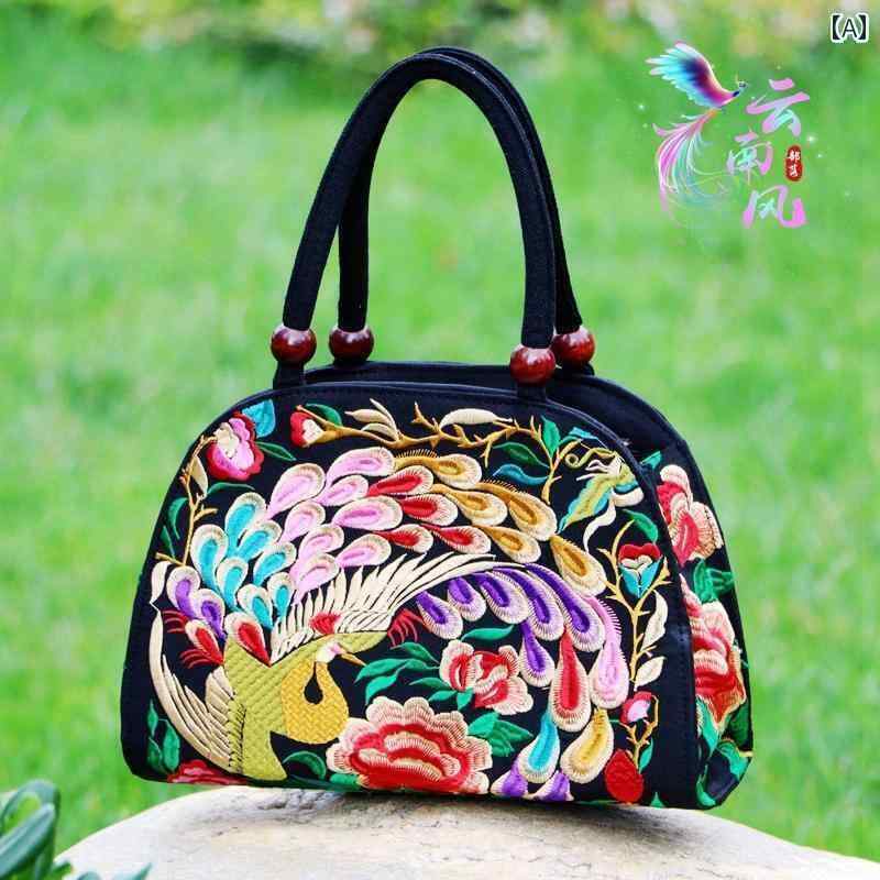 エスニック バッグ トート 鞄 レディース アジアングッズ ショルダー カバン カジュアル 手提げ 旅行 ショッピング キャンバス 刺繍 レトロ おしゃれ 鳥