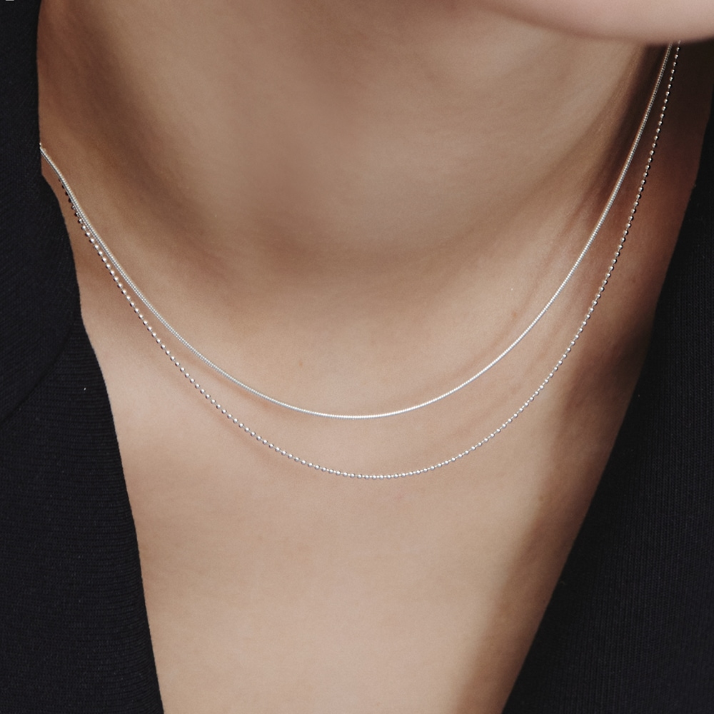 LUNNE シルバー 925 ダブルローレイヤードシルキーチェーンネックレス #LSN37