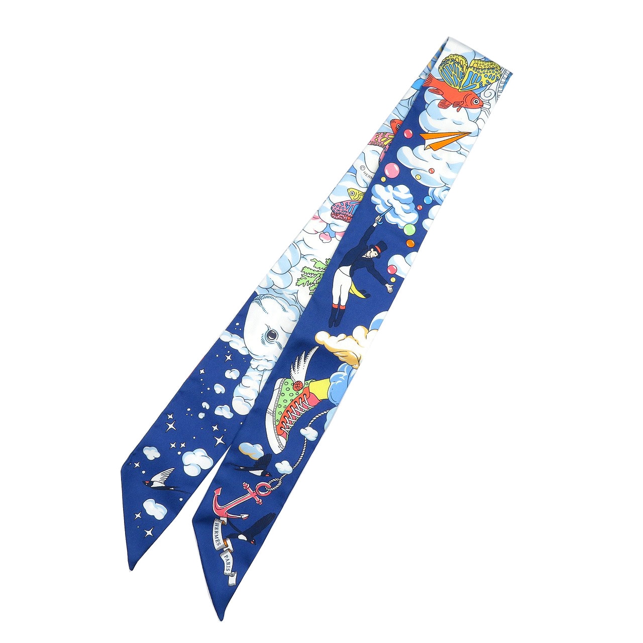 美品 ツイリー スカーフ シルク/シルク マリン 0085【中古】 ユニセックス