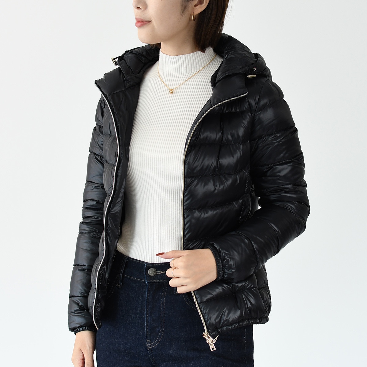 ダウン アウター ショートダウン ダウンジャケット PI0833DIC 12017 フード シンプル レディース ブラック AW10