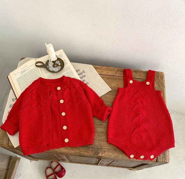 セット ベビー服 2026秋冬 新作 男の子 女の子長袖ニットカーディガン ジャンプスーツ