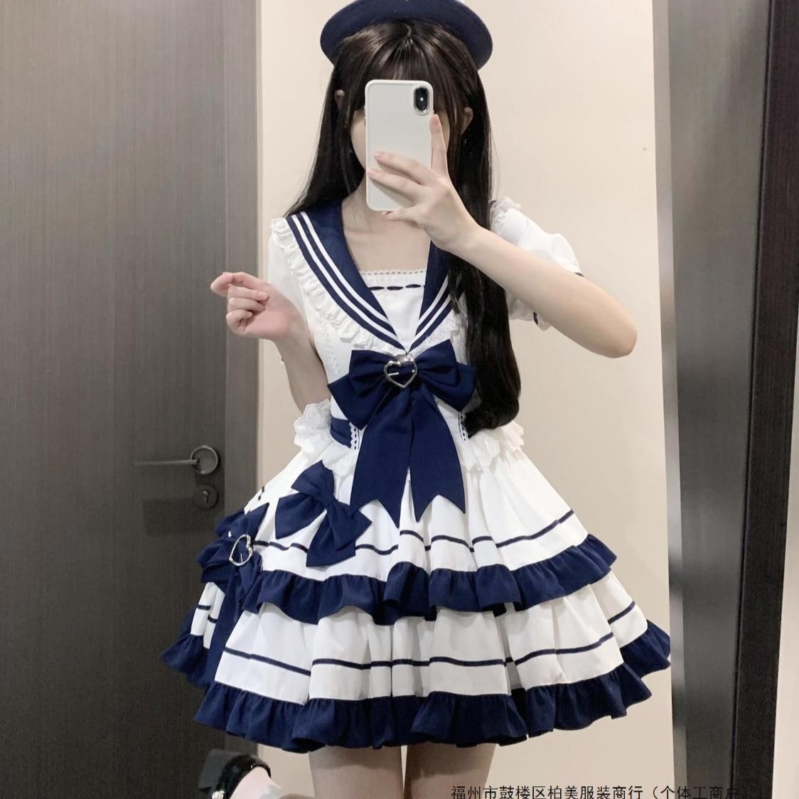 甘くて優しいガーリーロリータスカート ロリータ海軍兵学校風コントラストカラーパッチワークウエストふくらみワンピース 5,082円