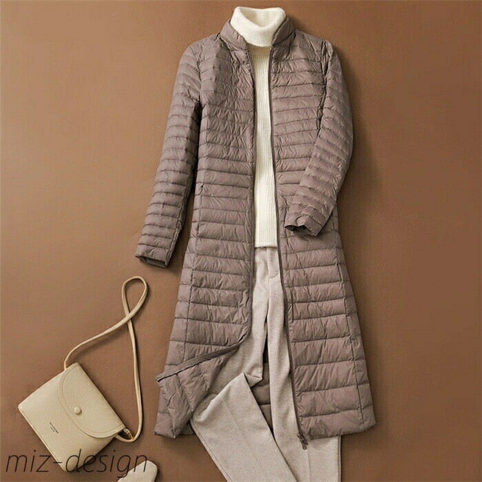 レディース インナーダウン ライトダウン コート 立ち襟 軽量 薄手 スリム 細見え インナー ロング丈 超ロング 防寒 ダウンジャケット