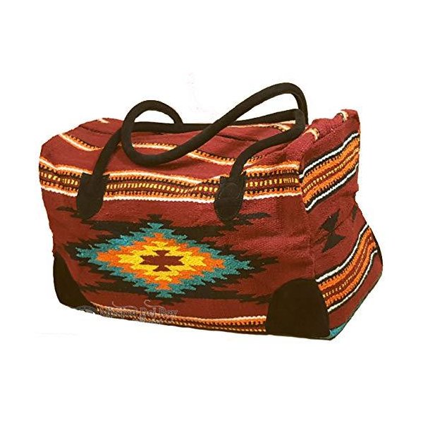Mission Del Rey Southwest Go West Travel Bag -Weekender Duffle Bag, Hand Woven Rug Bag w/Leather Han