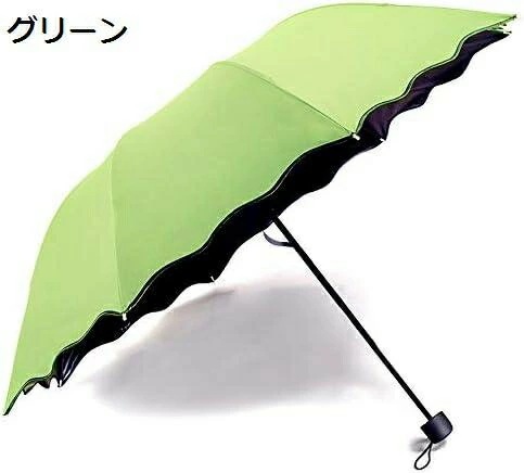 晴雨兼用傘 レディース 日傘 雨に濡れると桜柄が浮き出る傘 浮き桜 雨傘 折りたたみ傘 きれいめ グリーン