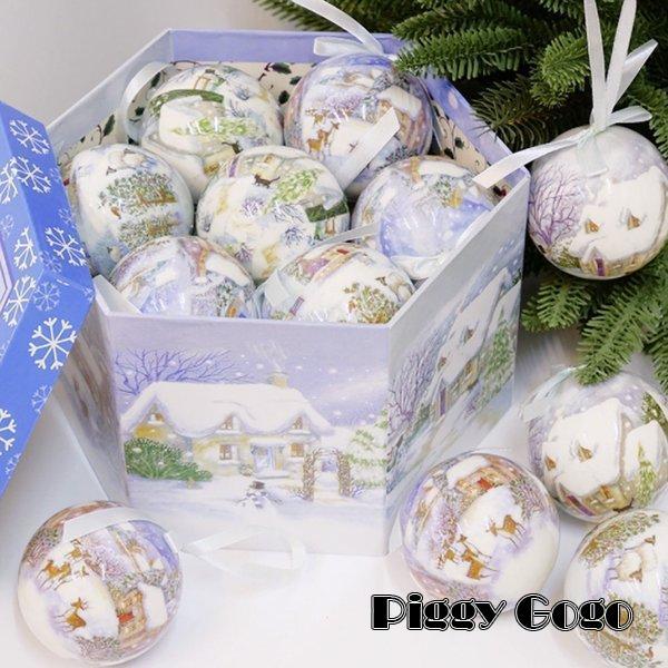 クリスマス オーナメント クリスマスボール 箱付き 柄付き 14個セット リボン付き デコレーション モール 雪結晶 ふわふわ 雪だるま 鹿 羊 クリスマスツリー