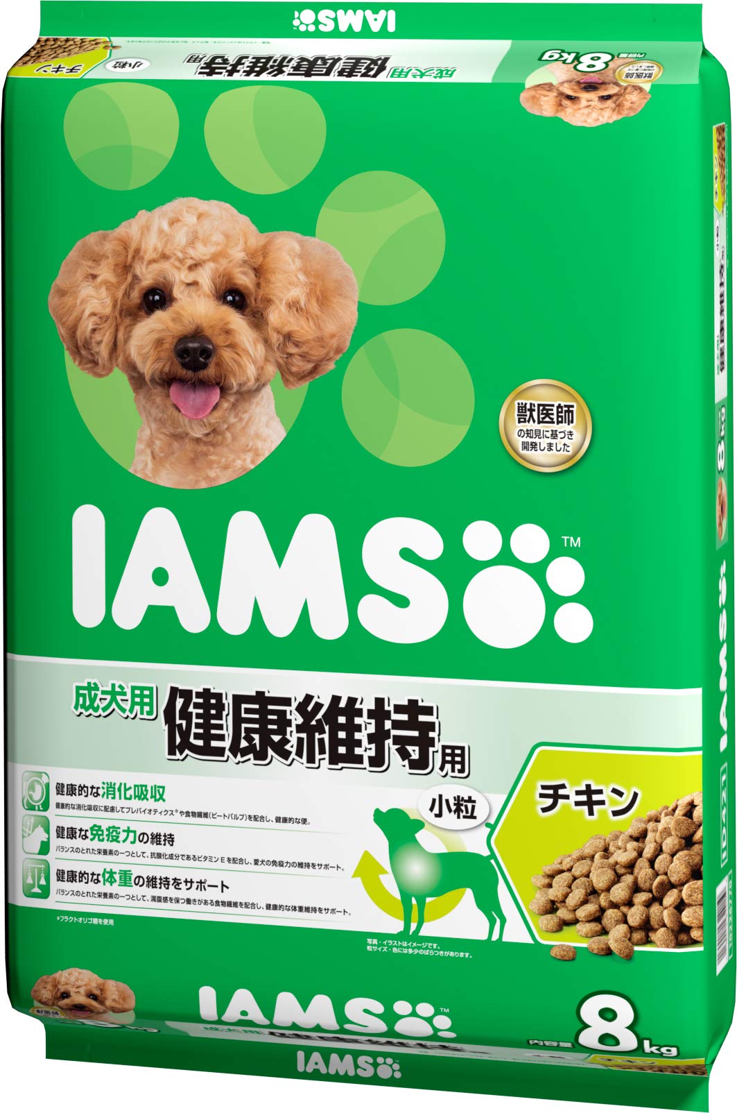 アイムス ドッグ 1歳から 健康維持用 小粒 大容量 8kg チキン 総合栄養食 ドッグフード 犬 ドライフード 健康的な消化吸収 免疫力の維持 体重維持 獣医師の知見で開発 IAMS