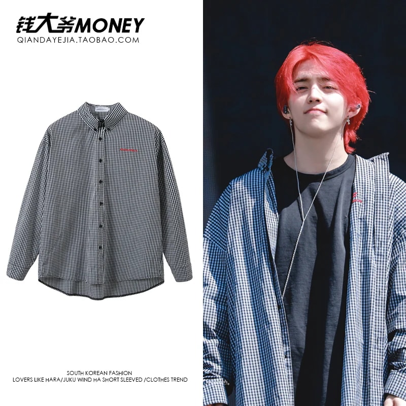 【2枚購入で200円 OFF！急速出荷】Seventeen崔盛哲の白黒チェック柄シャツレディース春秋シャツジャケット
