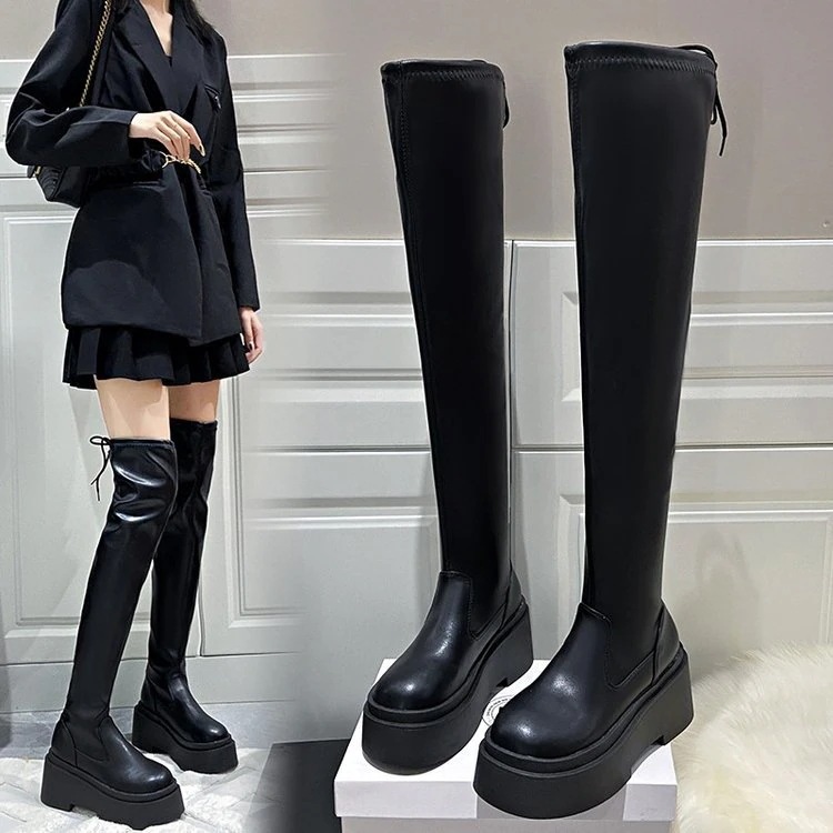 ジョッキーブーツ ニーハイブーツ 厚底　ロングブーツ レディース　膝丈 レディース ブーツ 靴 美脚 9CM ローヒール 太ヒール カジュアル シンプル ブーツ 痛くない ゆったり スムース