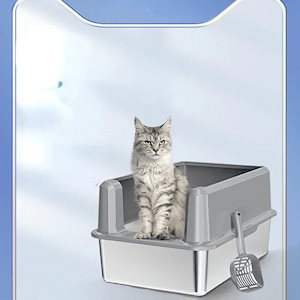 【最安値挑戦 送料無料】猫とトイレ用のステンレス鋼の注ぎ口 取り外し可能なハウジング 防滴 特大 オープン 特大