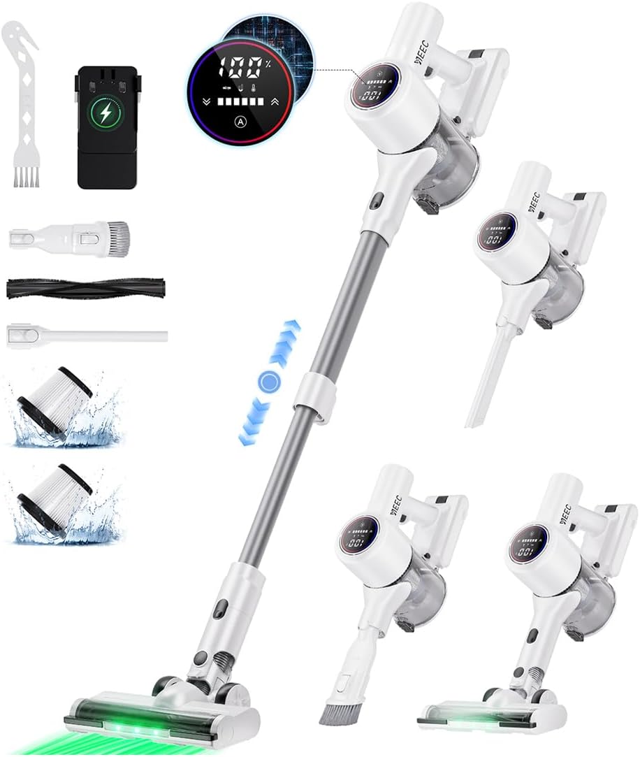 掃除機 コードレス【6月新登場！業界革新！AI汚れ自動検知＆55Kpa超強力吸引＆革新版グリーンLEDライト＆65分連続稼働＆自立式＆2in1充電スタンド＆次世代LED液晶ディスプレイ】YIEEC コ