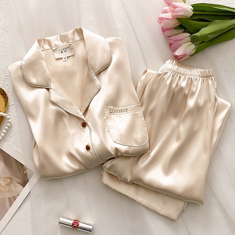 ミルクカラーシルクパジャマレディースシーズン長袖ホームウェア薄手マルベリーシルクスーツ25
