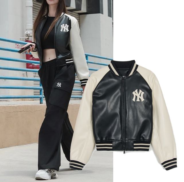 Women Leather Crop Varsity Jacket