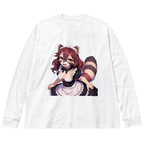 【文字入れ可能受注生産】タヌキの女の子　メイド　ケモナー ビッグシルエットロングスリーブTシャツ