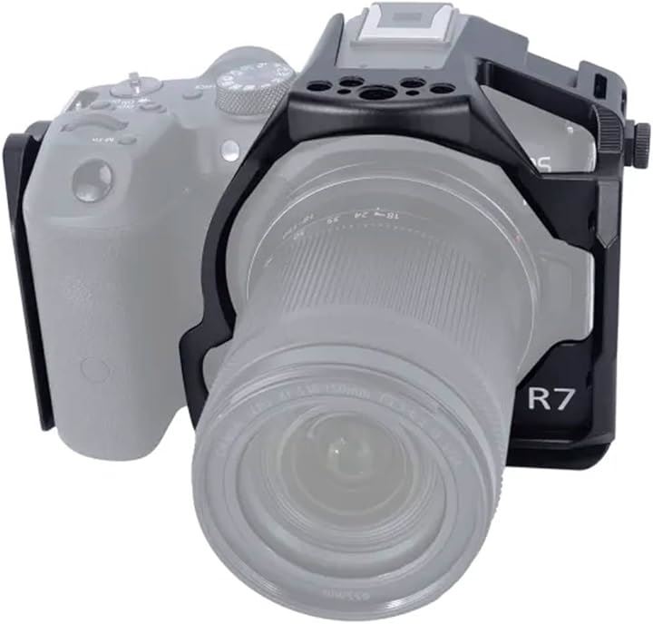 アルカスイス互換のプレート-532 カメラ ケージ Canon EOS R7/EOS R8にカメラ専用ケージ コールド シュー Arri位置決めネジ穴 Natoレール (ブラック)
