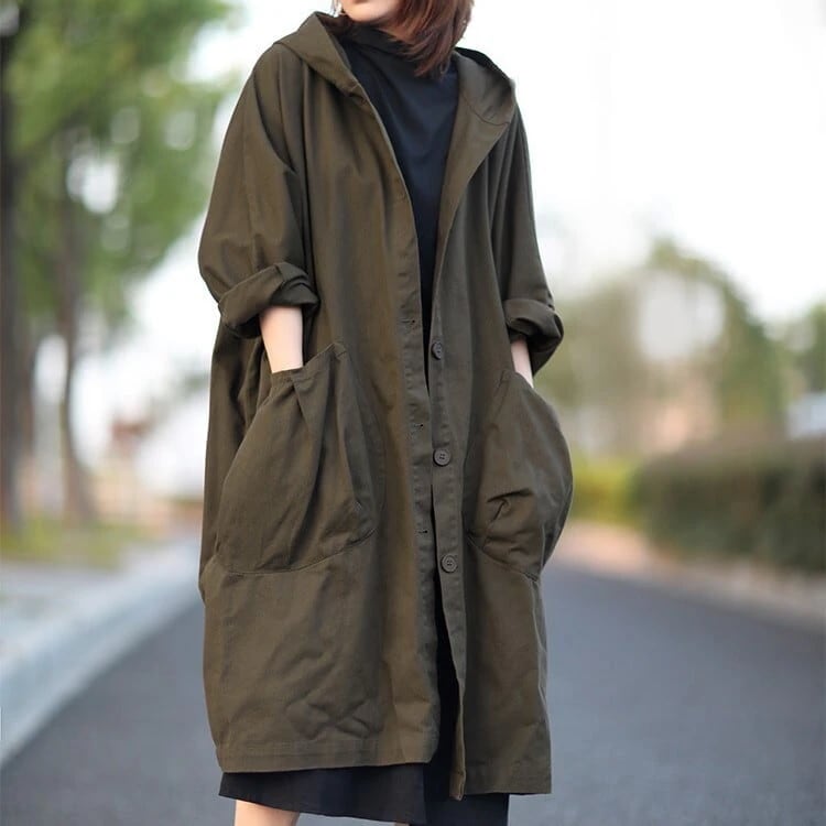 Hot!!!レディース 羽織り コート アウター 美シルエット ロング丈 フード付き ウインドブレーカー 韓国