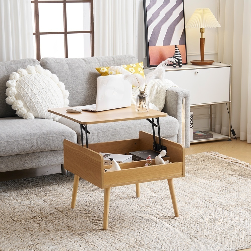 F78【新作登場】センターテーブル 昇降テーブル 収納付き 幅60CM 北欧風 リビングテーブル サイドテーブル モダン コンパクト 組み立て簡単 耐久性抜群【ナチュラル】