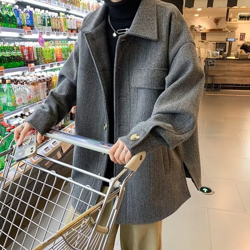 秋秋冬用の厚手メンズミドルレングスウールウインドブレーカーメンズアウタージャケットティーンエイジャーウールジャケット