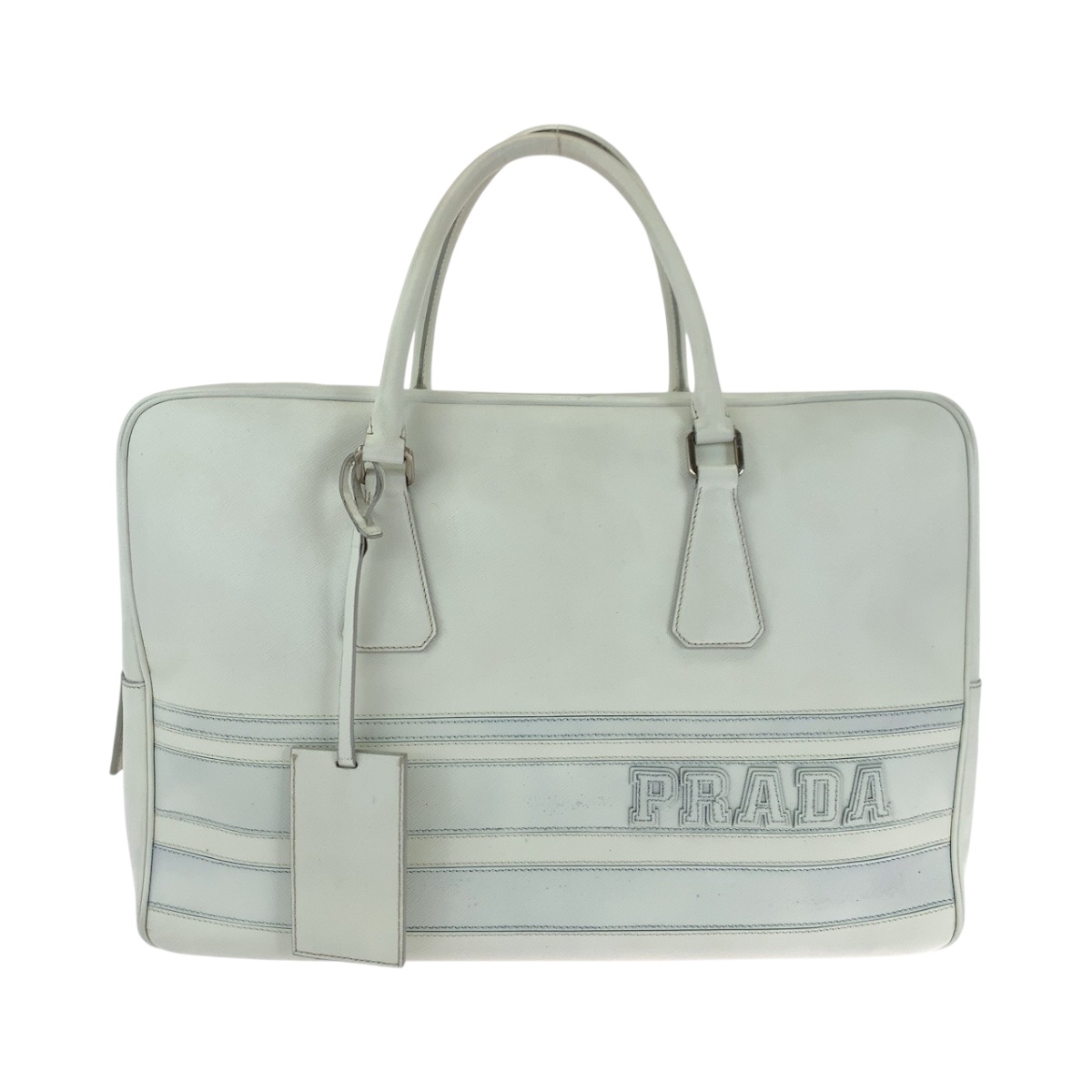 美品 サフィアーノ ロゴ ホワイト シルバー金具 レザー ビジネスバッグ ハンドバッグ レディース 503743