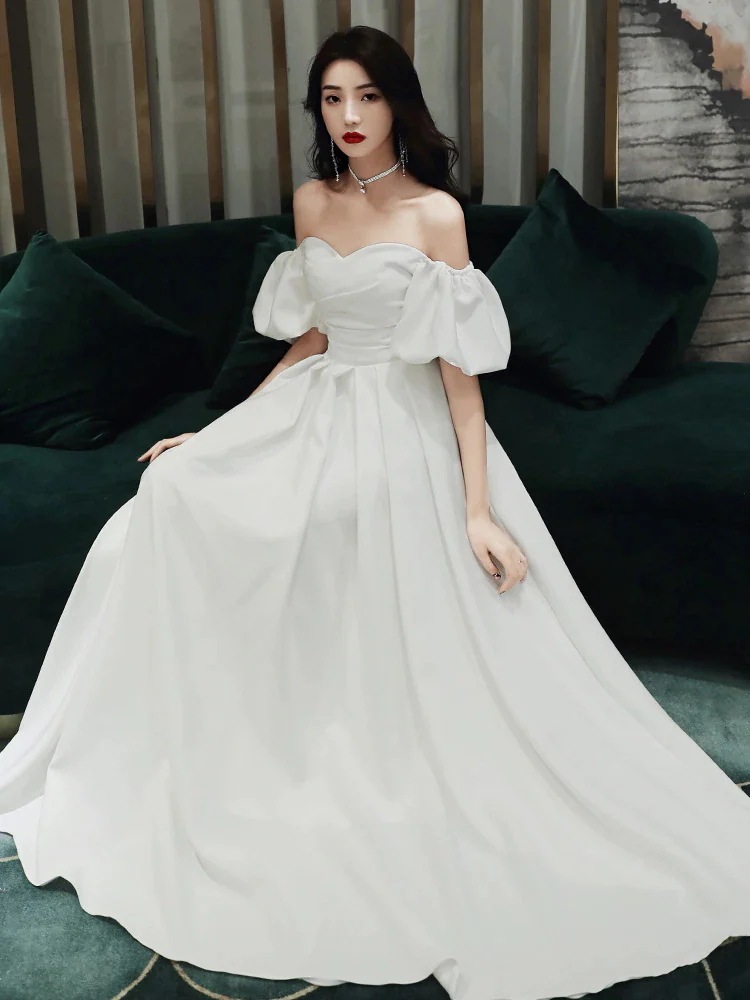 2025 春 秋 パーティードレス ウェディングドレス 白 結婚式 半袖 長袖ドレス ワンピース 花嫁 20代 30代 イブニングドレス