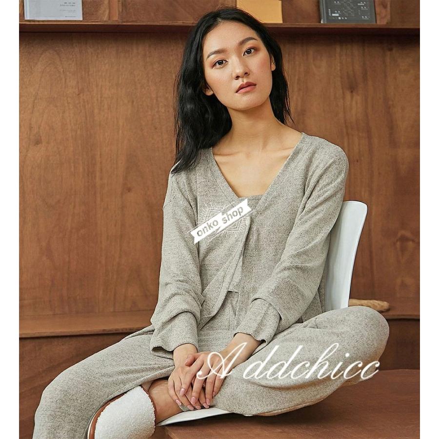 【値下げ！】今日限りで パジャマ レディース ルームウェア 夏 長袖 かわいい ナイトウェア 春夏 無地 ドット 部屋着 キャミソール+トップス+ズボン 上下3点セット おしゃれ ギフト 女性 3日以