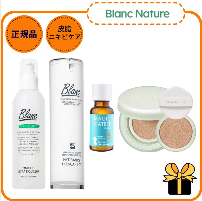 [日中用 ニキビ&カバー4点セット] 痕跡ケアクリーム＋シカトナー＋ティーツリーオイル＋皮脂ゼロクッション15g+リフィル 15g (3カラー) /毛穴ケア/毛穴引き締め/カバー持続/毛穴洗浄/敏感肌