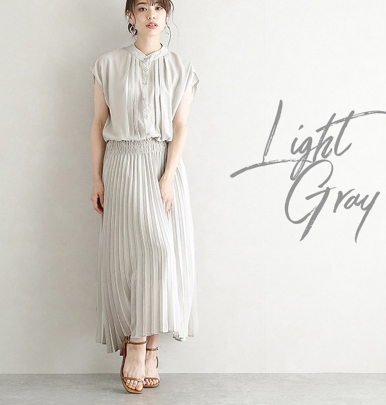 ワンピース マキシ丈 フレンチスリーブ プリーツ シフォン ウエストゴム 透け感 ボタン きれいめ 5,282円