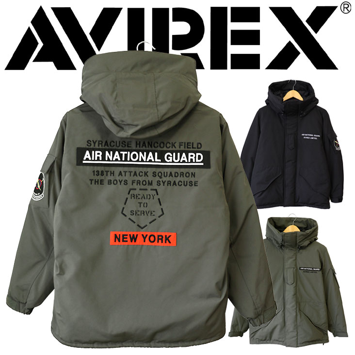 AVIREX アビレックス アヴィレックス ダウンジャケット ANG ECWCS CUSTOM DOWN JACKET ミリタリー 空軍州兵 NEW YORK 黒 緑 783-3253004