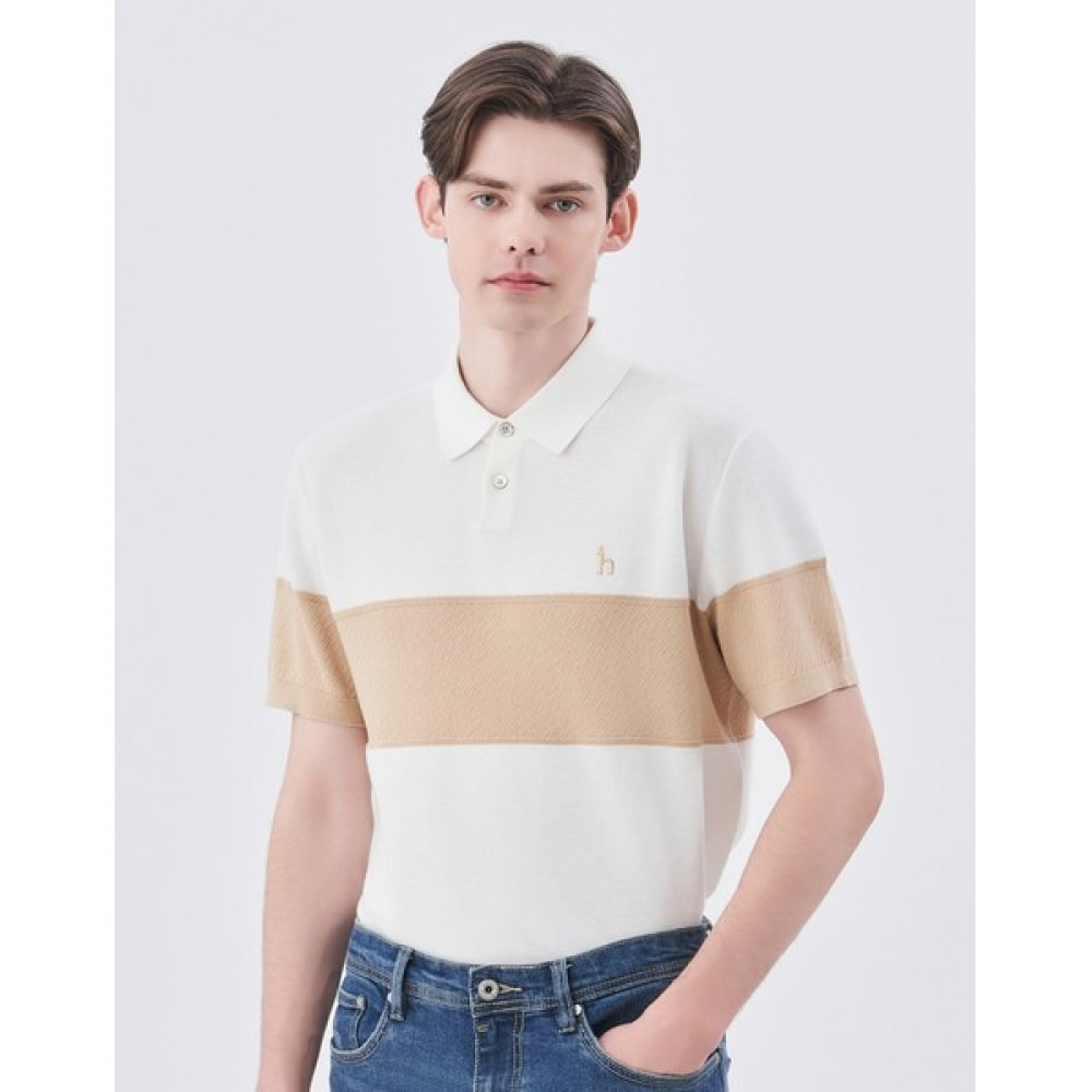 [ヘッジズ] 24SS アイボリーコットンブレンドカラーブロックカラーニット HZSW4B552IV