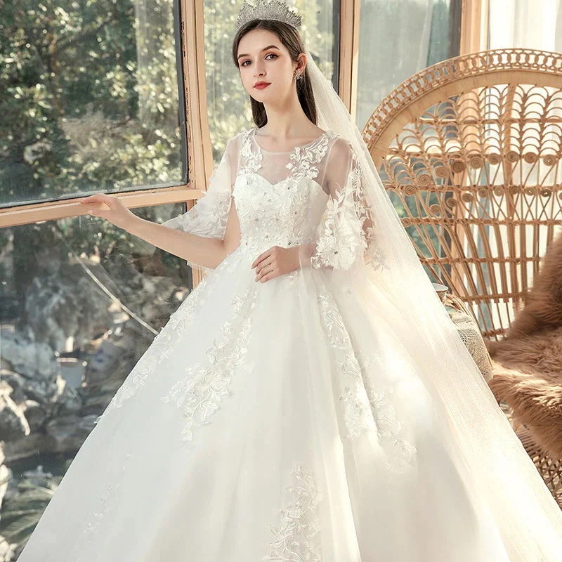 2025 特大サイズ ウェディングドレス M スリム 太め 花嫁結び ワンショルダー 2025 カバーリングプリンセスドレス