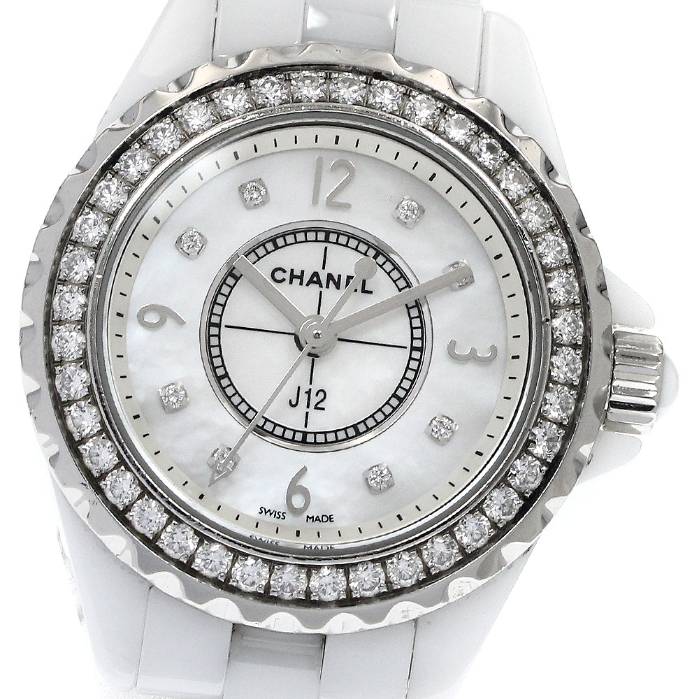 シャネル CHANEL H2572 J12 白セラミック ダイヤベゼル 8Pダイヤ クォーツ レディース _891752【中古】