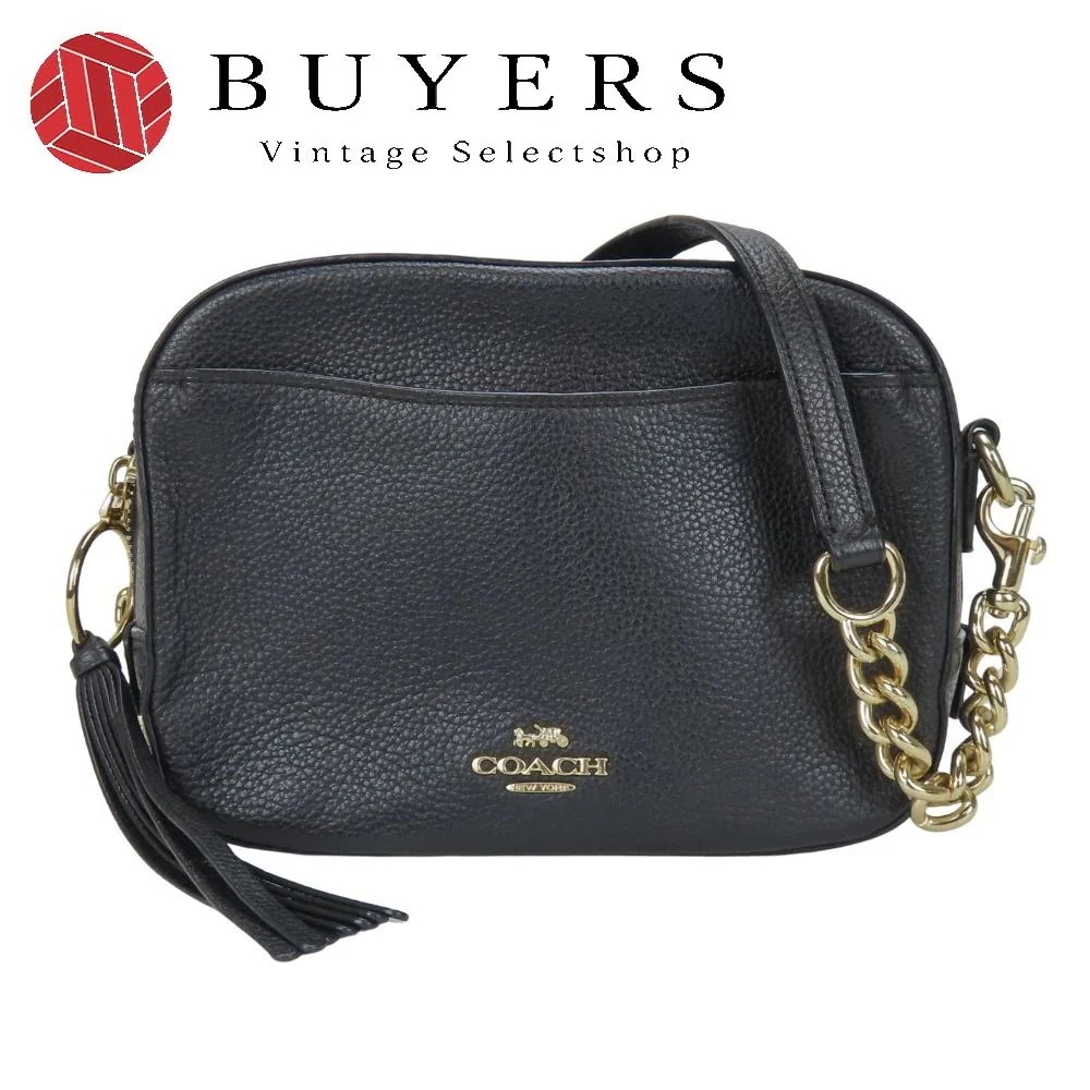 中古 ショルダーバッグ 29411 カメラバッグ レザー ブラック ゴールド金具 2WAY 斜め掛け ポシェット ポーチ 普段使い レディース 女性