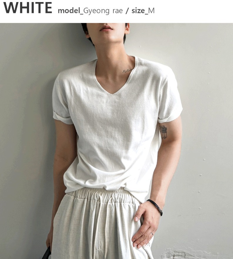 [COSYHARU公式] Ice Tencel V-Neck Short Sleeve Knit