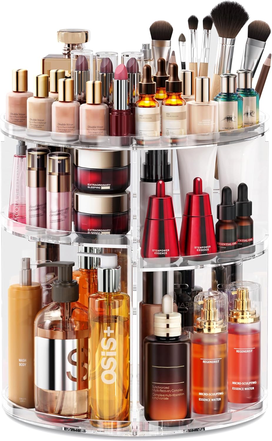 360度回転式 高さ調節可能 大容量 クリア 化粧品・アクセサリー収納ボックス