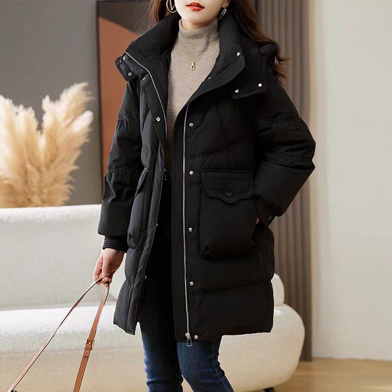 秋服 レディース ファッション オシャレ カワイイ シンプル 大人カワイイ 大きいサイズ ミドル丈 コットンコート 冬 韓国ファッション カジュアル フード付き コットン ジャケット