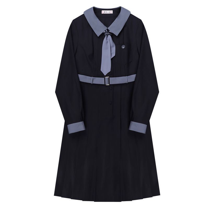 サクラファミリーjkワンピース【平京女高】オリジナル制服紺色スリム学院風学生長袖女