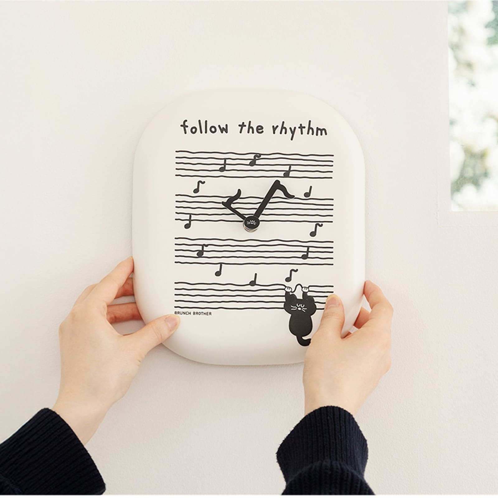 ブランチブラザー 韓国 猫 キャラクター 壁掛け時計 セラミック 音符デザイン 静音 インテリア グッズ