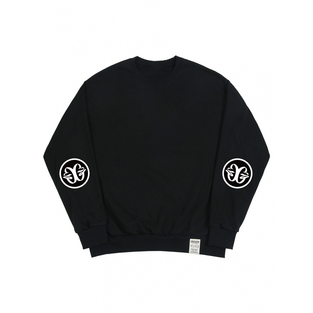 GRAVER エルボーデコロゴ マンツーマン ブラックホワイト ロゴ