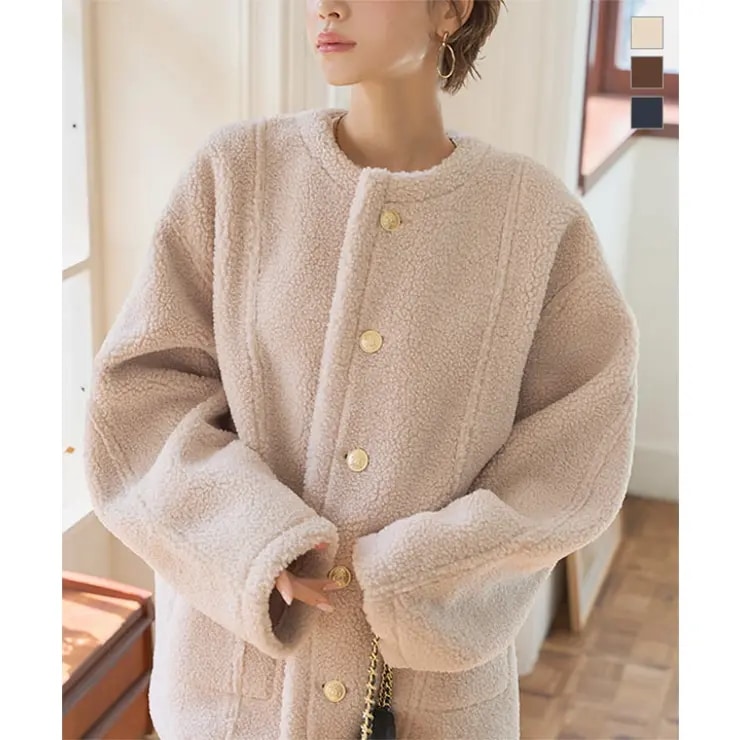 ムートンリバーシブルショート丈コート［K1394］ ムートン リバーシブル ショート コート レディース 秋 冬 秋服 冬服 アウター ボア ジャケット ショート丈 防寒 羽織り カジュアル 可愛い