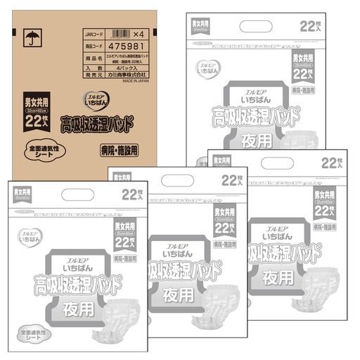 【ケース販売】エルモアいちばん 高吸収透湿パッド 男女共用 病院・施設用 22枚