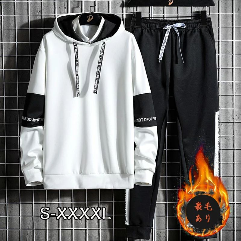 【迅速な出荷】メンズ 上下セット パーカー フード付き 秋服冬服 裹毛あり長袖 スウェット パンツ ストレッチ スポーツ トレーニング カジュアル おしゃれ ホワイト ブラック 大きいサイズあり M~