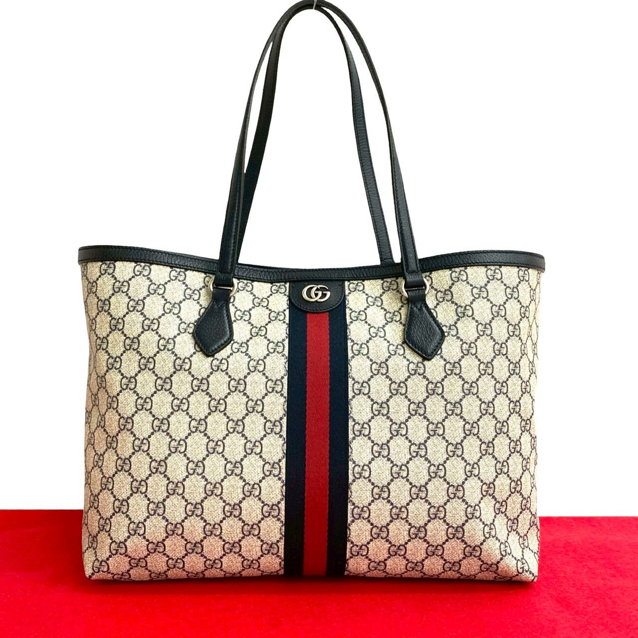 オフィディア GG ロゴ 金具トートバッグ レザー PVC ネイビー 90978 100,000円